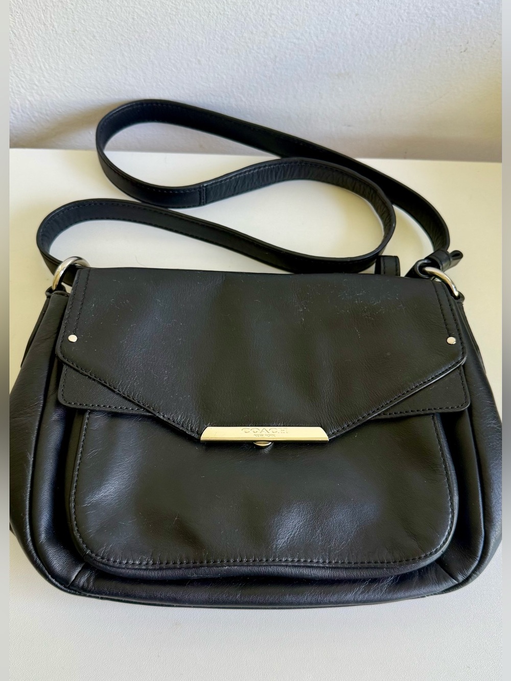 Coach Black Leather Crossbody with Silver Accent